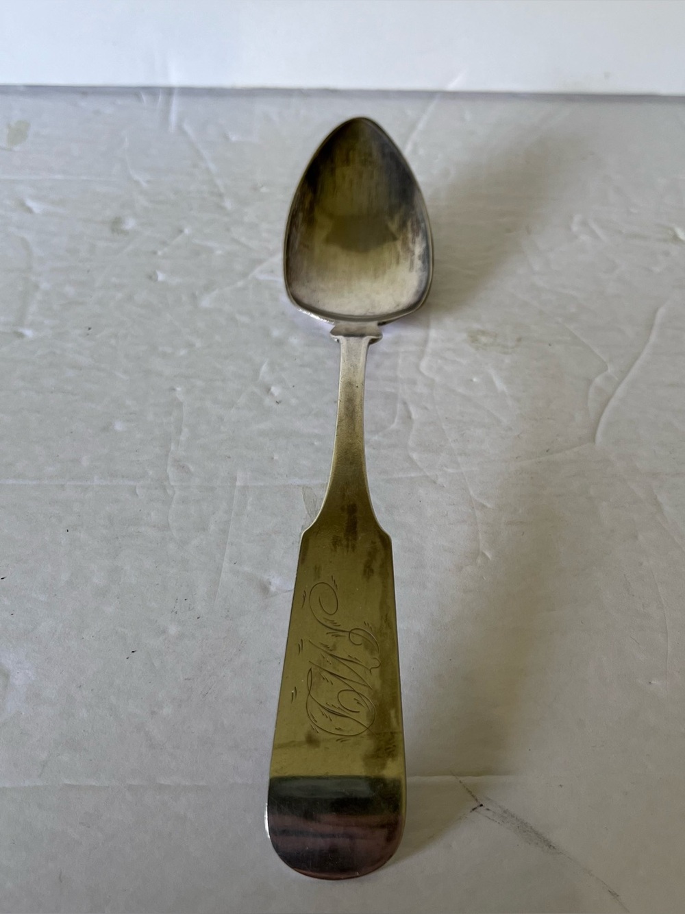 Antique E & D Kinsey Coin Silver Fiddle Back Serving Spoon 8.75" 49? Grams Mono